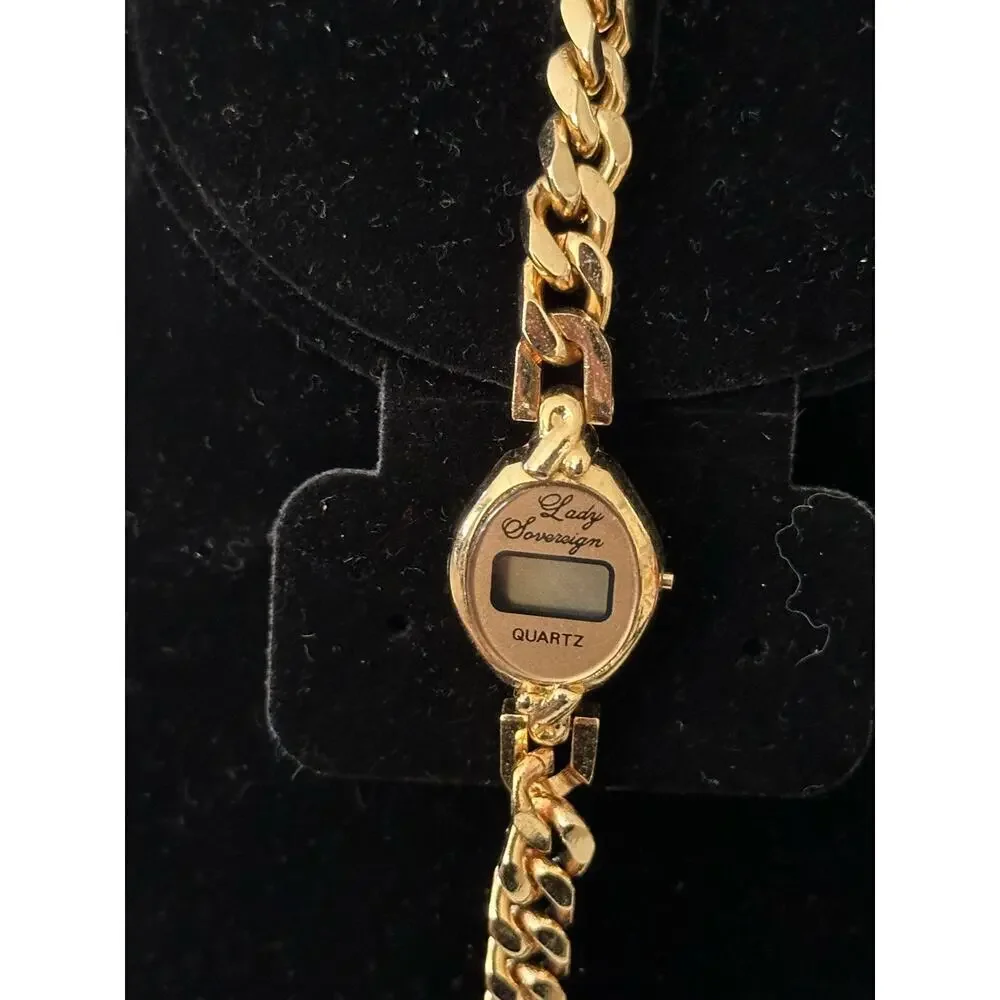 Lady Sovereign Gold Tone Band Oval Shaped Face Digital Wristwatch
